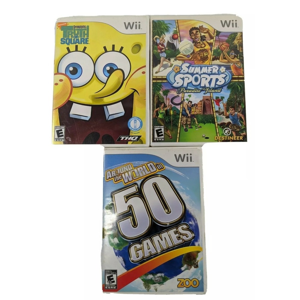 Nintendo Wii Game Lot Spongebob Truth or Square Summer Sports 50 Games Bundle